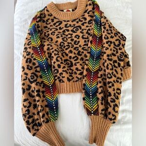FARM Rio Chettah Print beaded Sweater